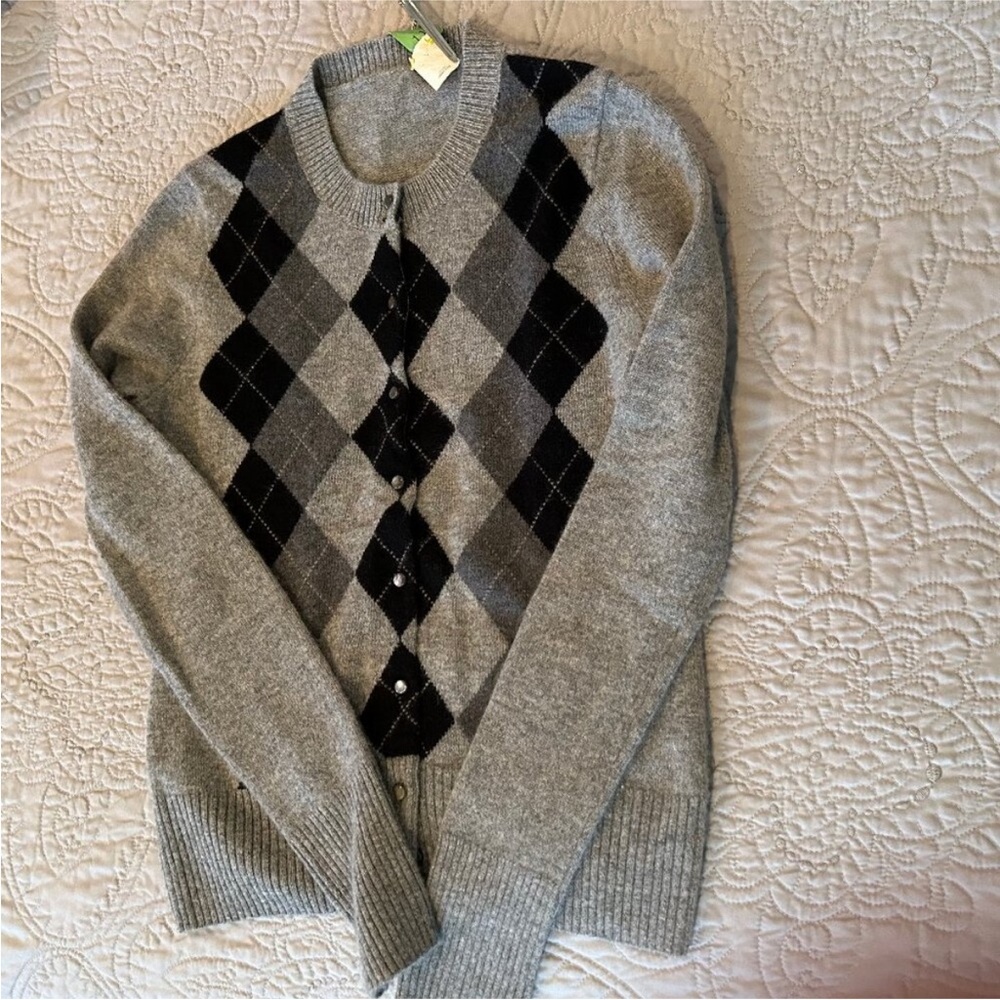 J. Crew size small cashmere argyle grey and black cardigan